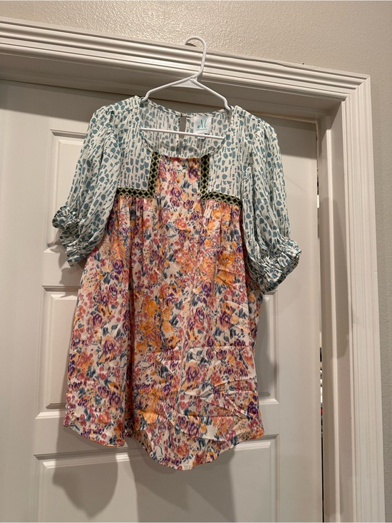 Shop The Mint Tops - Boho Floral Patchwork Peasant Tunic - Multicolor